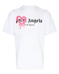 weißes bedrucktes T-Shirt mit einem Rundhalsausschnitt von Palm Angels