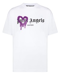 weißes bedrucktes T-Shirt mit einem Rundhalsausschnitt von Palm Angels