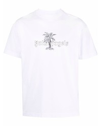 weißes bedrucktes T-Shirt mit einem Rundhalsausschnitt von Palm Angels