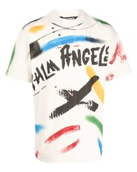 weißes bedrucktes T-Shirt mit einem Rundhalsausschnitt von Palm Angels