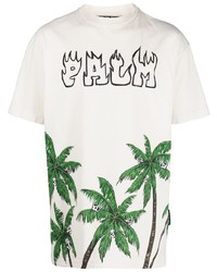 weißes bedrucktes T-Shirt mit einem Rundhalsausschnitt von Palm Angels