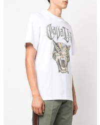 weißes bedrucktes T-Shirt mit einem Rundhalsausschnitt von Roberto Cavalli