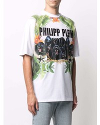 weißes bedrucktes T-Shirt mit einem Rundhalsausschnitt von Philipp Plein