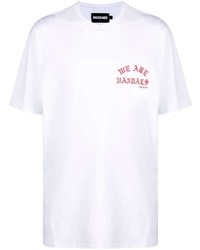 weißes bedrucktes T-Shirt mit einem Rundhalsausschnitt von PAS DE ME