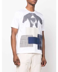 weißes bedrucktes T-Shirt mit einem Rundhalsausschnitt von Junya Watanabe