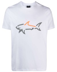 weißes bedrucktes T-Shirt mit einem Rundhalsausschnitt von Paul & Shark