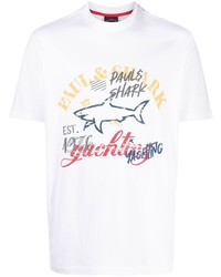 weißes bedrucktes T-Shirt mit einem Rundhalsausschnitt von Paul & Shark