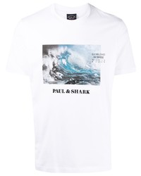 weißes bedrucktes T-Shirt mit einem Rundhalsausschnitt von Paul & Shark