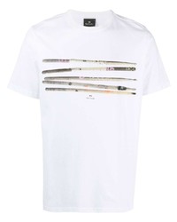 weißes bedrucktes T-Shirt mit einem Rundhalsausschnitt von Paul Smith