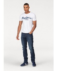 weißes bedrucktes T-Shirt mit einem Rundhalsausschnitt von Pepe Jeans