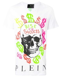 weißes bedrucktes T-Shirt mit einem Rundhalsausschnitt von Philipp Plein