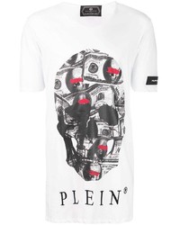 weißes bedrucktes T-Shirt mit einem Rundhalsausschnitt von Philipp Plein