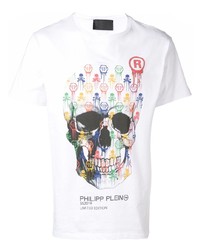 weißes bedrucktes T-Shirt mit einem Rundhalsausschnitt von Philipp Plein