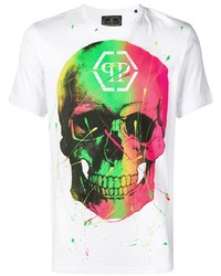 weißes bedrucktes T-Shirt mit einem Rundhalsausschnitt von Philipp Plein