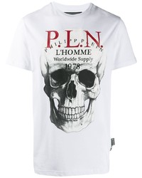 weißes bedrucktes T-Shirt mit einem Rundhalsausschnitt von Philipp Plein