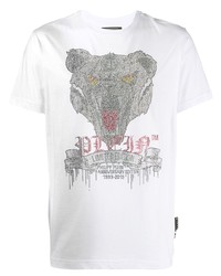 weißes bedrucktes T-Shirt mit einem Rundhalsausschnitt von Philipp Plein