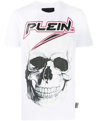 weißes bedrucktes T-Shirt mit einem Rundhalsausschnitt von Philipp Plein