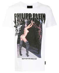 weißes bedrucktes T-Shirt mit einem Rundhalsausschnitt von Philipp Plein