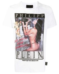 weißes bedrucktes T-Shirt mit einem Rundhalsausschnitt von Philipp Plein