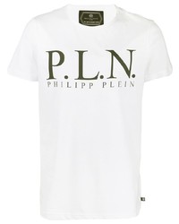 weißes bedrucktes T-Shirt mit einem Rundhalsausschnitt von Philipp Plein