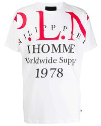 weißes bedrucktes T-Shirt mit einem Rundhalsausschnitt von Philipp Plein