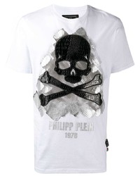 weißes bedrucktes T-Shirt mit einem Rundhalsausschnitt von Philipp Plein