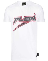 weißes bedrucktes T-Shirt mit einem Rundhalsausschnitt von Philipp Plein