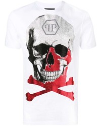 weißes bedrucktes T-Shirt mit einem Rundhalsausschnitt von Philipp Plein