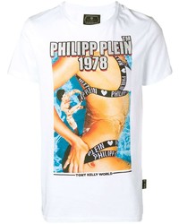 weißes bedrucktes T-Shirt mit einem Rundhalsausschnitt von Philipp Plein