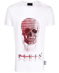 weißes bedrucktes T-Shirt mit einem Rundhalsausschnitt von Philipp Plein