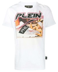 weißes bedrucktes T-Shirt mit einem Rundhalsausschnitt von Philipp Plein