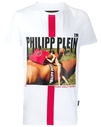 weißes bedrucktes T-Shirt mit einem Rundhalsausschnitt von Philipp Plein