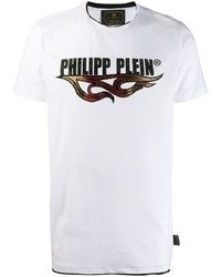 weißes bedrucktes T-Shirt mit einem Rundhalsausschnitt von Philipp Plein