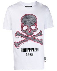 weißes bedrucktes T-Shirt mit einem Rundhalsausschnitt von Philipp Plein