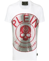 weißes bedrucktes T-Shirt mit einem Rundhalsausschnitt von Philipp Plein