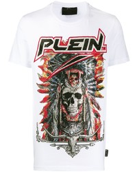 weißes bedrucktes T-Shirt mit einem Rundhalsausschnitt von Philipp Plein