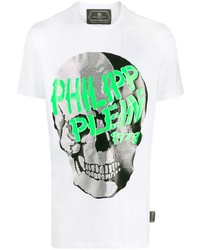 weißes bedrucktes T-Shirt mit einem Rundhalsausschnitt von Philipp Plein