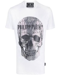 weißes bedrucktes T-Shirt mit einem Rundhalsausschnitt von Philipp Plein