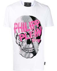 weißes bedrucktes T-Shirt mit einem Rundhalsausschnitt von Philipp Plein