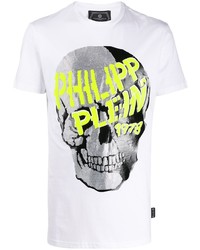 weißes bedrucktes T-Shirt mit einem Rundhalsausschnitt von Philipp Plein