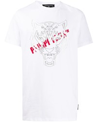 weißes bedrucktes T-Shirt mit einem Rundhalsausschnitt von Philipp Plein