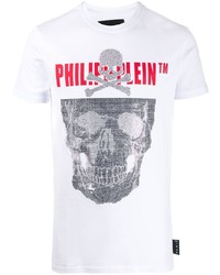 weißes bedrucktes T-Shirt mit einem Rundhalsausschnitt von Philipp Plein