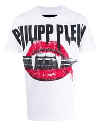 weißes bedrucktes T-Shirt mit einem Rundhalsausschnitt von Philipp Plein