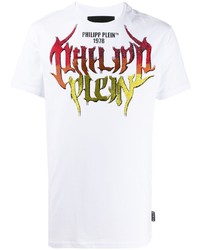 weißes bedrucktes T-Shirt mit einem Rundhalsausschnitt von Philipp Plein