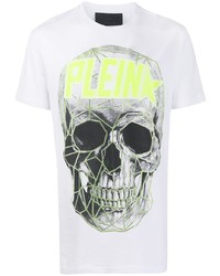 weißes bedrucktes T-Shirt mit einem Rundhalsausschnitt von Philipp Plein