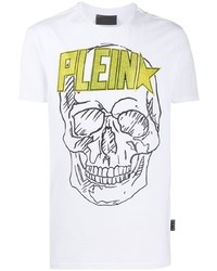 weißes bedrucktes T-Shirt mit einem Rundhalsausschnitt von Philipp Plein