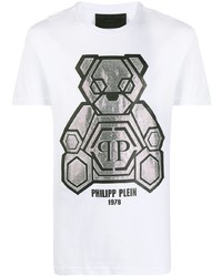 weißes bedrucktes T-Shirt mit einem Rundhalsausschnitt von Philipp Plein