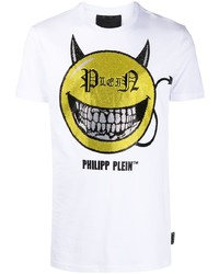 weißes bedrucktes T-Shirt mit einem Rundhalsausschnitt von Philipp Plein