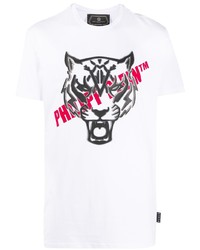 weißes bedrucktes T-Shirt mit einem Rundhalsausschnitt von Philipp Plein