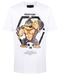 weißes bedrucktes T-Shirt mit einem Rundhalsausschnitt von Philipp Plein